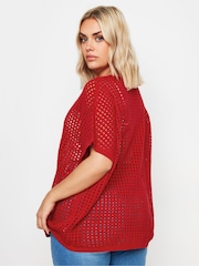 Yours Curve Red Crochet Short Sleeve Top - Image 3 of 5