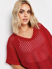 Yours Curve Red Crochet Short Sleeve Top - Image 4 of 5