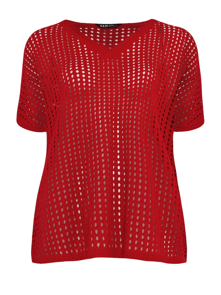 Yours Curve Red Crochet Short Sleeve Top - Image 5 of 5