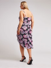 Yours Curve Black Floral Mesh Gathered Tulip Dress - Image 4 of 6