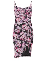 Yours Curve Black Floral Mesh Gathered Tulip Dress - Image 6 of 6