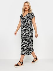 Yours Curve Black Floral Textu Midi Dress - Image 1 of 5