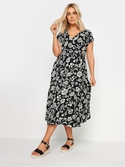 Yours Curve Black Floral Textu Midi Dress - Image 2 of 5