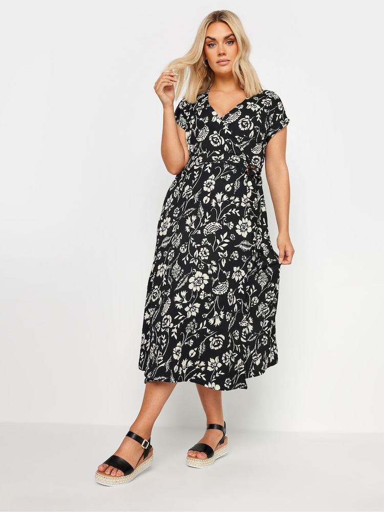 Yours Curve Black Floral Textu Midi Dress - Image 2 of 5