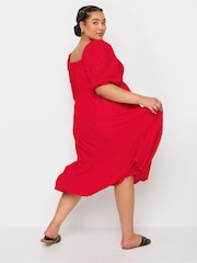 Yours Curve Red Anglaise Shirred Button Front Dress - Image 4 of 6