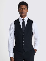 MOSS Black Tailored Fit Half Lined Waistcoat - Image 1 of 3