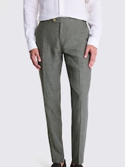 MOSS Green Slim Fit Puppytooth 100% Linen Trousers - Image 1 of 3