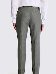 MOSS Green Slim Fit Puppytooth 100% Linen Trousers - Image 2 of 3