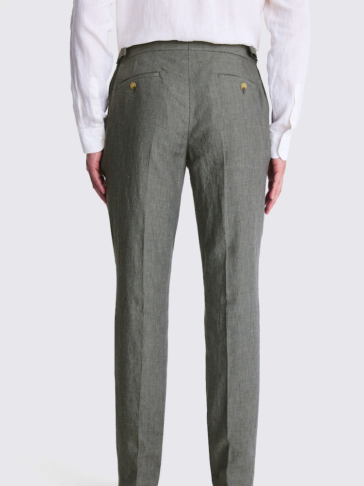 MOSS Green Slim Fit Puppytooth 100% Linen Trousers - Image 2 of 3