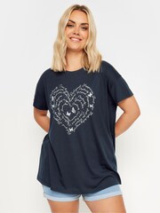 Yours Curve Blue Positivity Heart T-Shirt - Image 1 of 5