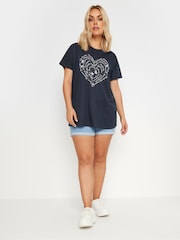 Yours Curve Blue Positivity Heart T-Shirt - Image 2 of 5