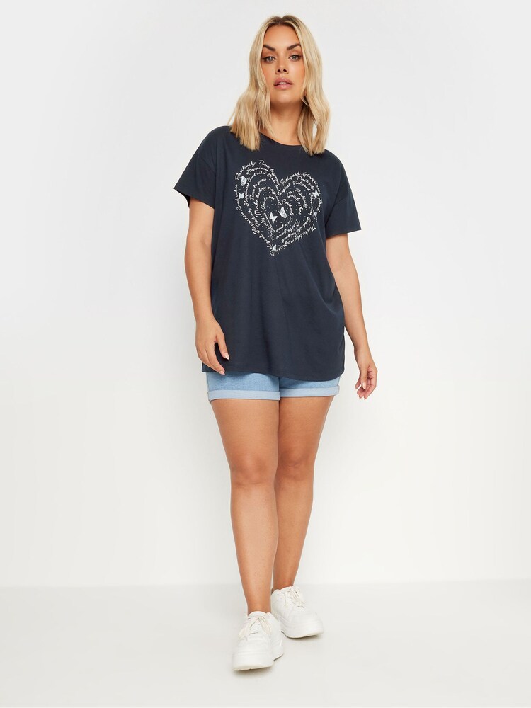 Yours Curve Blue Positivity Heart T-Shirt - Image 2 of 5