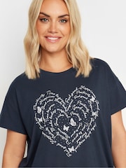 Yours Curve Blue Positivity Heart T-Shirt - Image 3 of 5