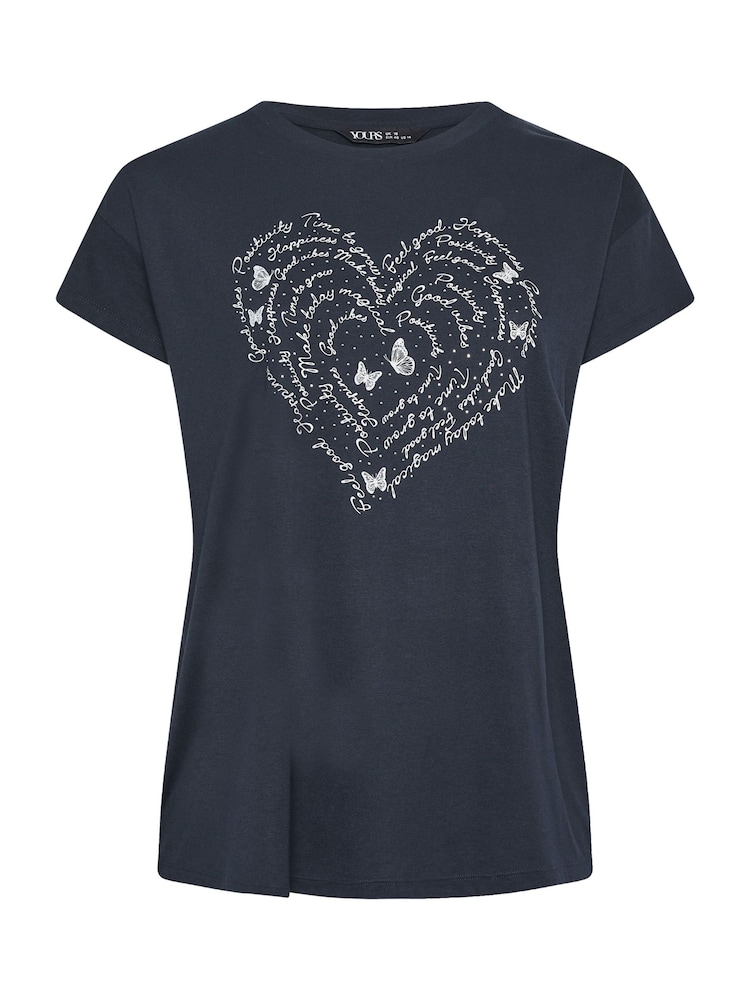 Yours Curve Blue Positivity Heart T-Shirt - Image 5 of 5
