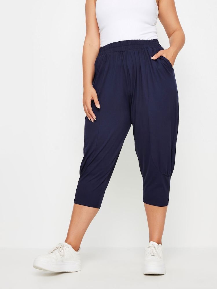 Yours Curve Blue Ruched Harem Trousers - Image 2 of 5