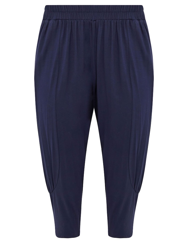 Yours Curve Blue Ruched Harem Trousers - Image 5 of 5