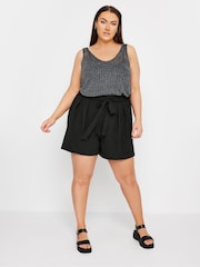 Yours Curve Black Hammered Satin Belted Shorts - Image 2 of 5