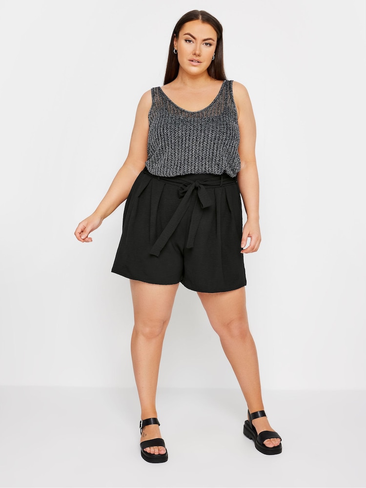 Yours Curve Black Hammered Satin Belted Shorts - Image 2 of 5