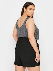 Yours Curve Black Hammered Satin Belted Shorts - Image 3 of 5