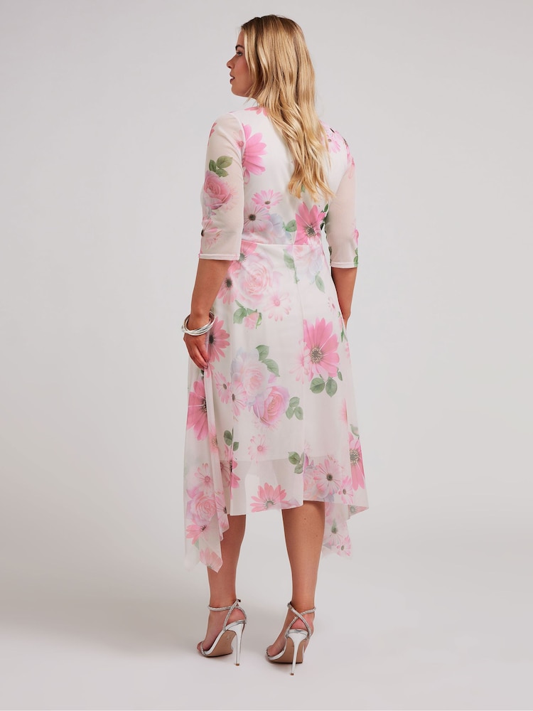 Buy Yours Curve Pink Floral Wrap Mesh Hanky Hem Dress from Next