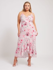 Yours Curve Pink Floral Ruffle Wrap Dress - Image 1 of 5