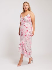 Yours Curve Pink Floral Ruffle Wrap Dress - Image 2 of 5
