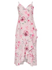 Yours Curve Pink Floral Ruffle Wrap Dress - Image 5 of 5