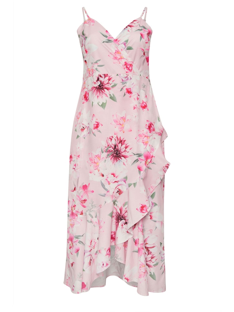 Yours Curve Pink Floral Ruffle Wrap Dress - Image 5 of 5
