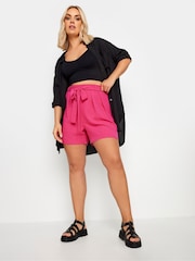 Yours Curve Pink Belted Textured Satin Shorts - Image 2 of 5