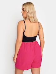 Yours Curve Pink Belted Textured Satin Shorts - Image 3 of 5