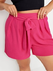 Yours Curve Pink Belted Textured Satin Shorts - Image 4 of 5