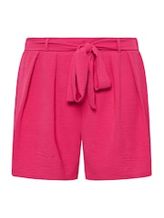 Yours Curve Pink Belted Textured Satin Shorts - Image 5 of 5