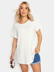 Yours Curve White Ribbed Short Sleeve Swing Top - Image 1 of 5