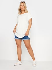 Yours Curve White Ribbed Short Sleeve Swing Top - Image 2 of 5
