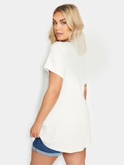 Yours Curve White Ribbed Short Sleeve Swing Top - Image 3 of 5