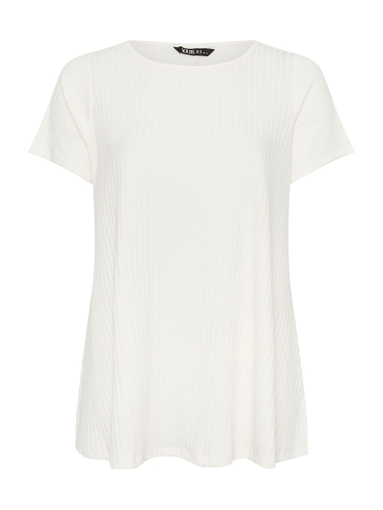 Yours Curve White Ribbed Short Sleeve Swing Top - Image 5 of 5