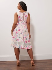 Yours Curve Pink Floral Mesh Panel Skater Dress - Image 3 of 5