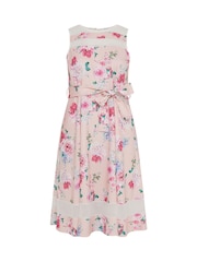 Yours Curve Pink Floral Mesh Panel Skater Dress - Image 5 of 5