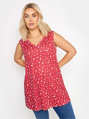 Rot - Yours Curve Floral Print Broderie Anglaise Vest Top - Bild 1 von 5