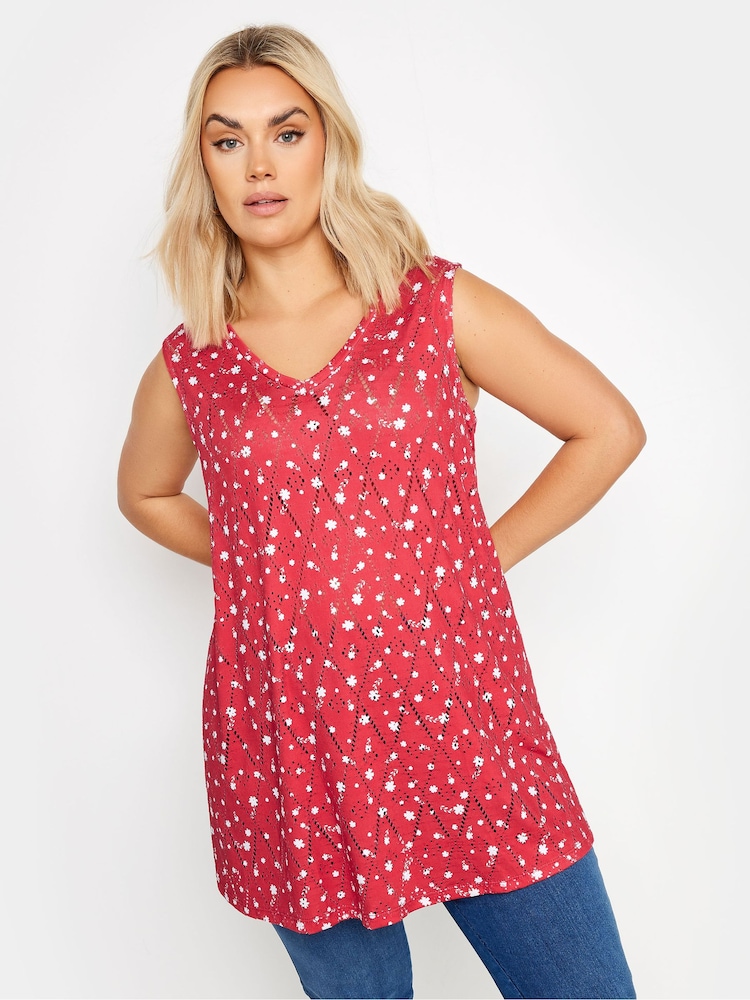 Rot - Yours Curve Floral Print Broderie Anglaise Vest Top - Bild 1 von 5 Rot - Yours Curve Floral Print Broderie Anglaise Vest Top - Bild 1 von 5