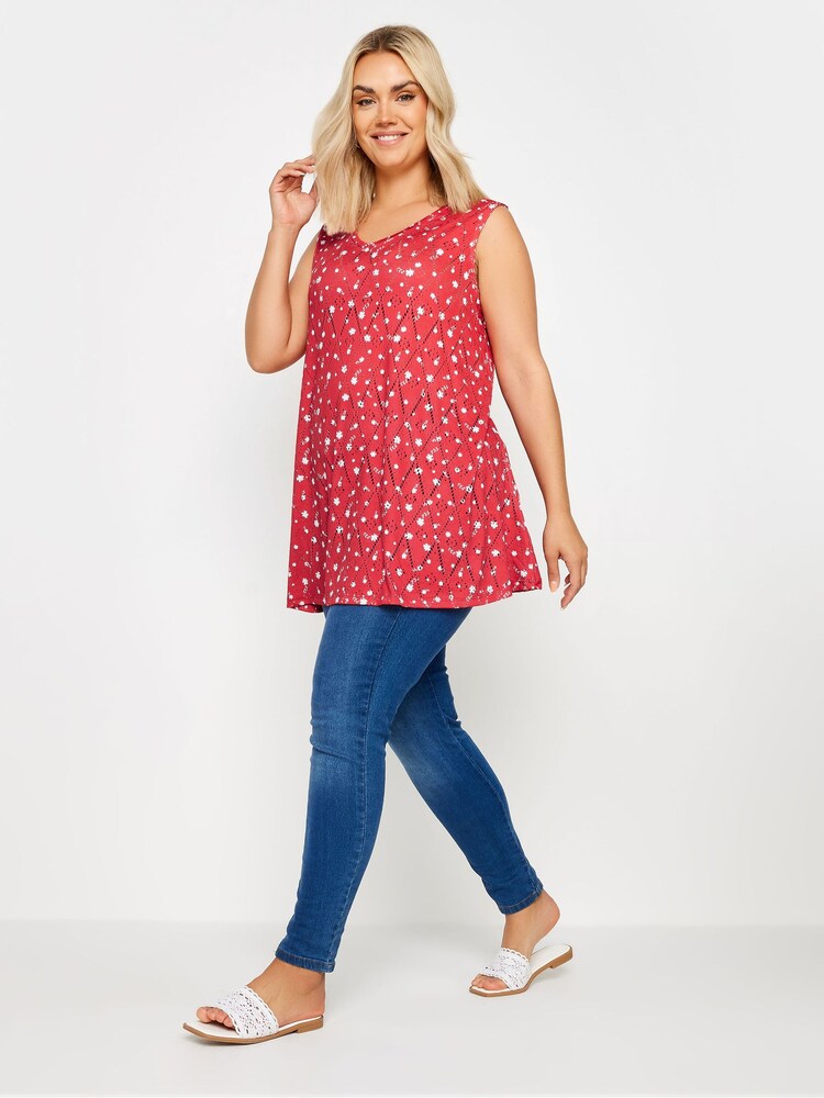 Rot - Yours Curve Floral Print Broderie Anglaise Vest Top - Bild 2 von 5 Rot - Yours Curve Floral Print Broderie Anglaise Vest Top - Bild 2 von 5