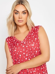 Rot - Yours Curve Floral Print Broderie Anglaise Vest Top - Bild 4 von 5
