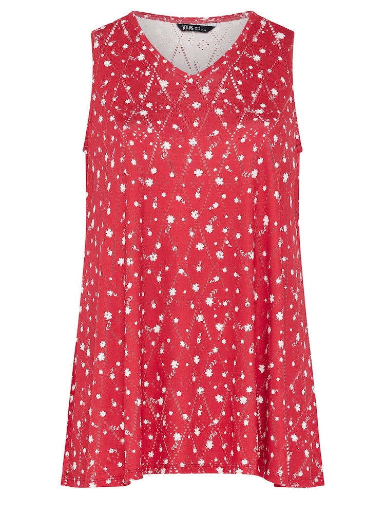Rot - Yours Curve Floral Print Broderie Anglaise Vest Top - Bild 5 von 5 Rot - Yours Curve Floral Print Broderie Anglaise Vest Top - Bild 5 von 5