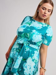 Yours Curve Green Floral Skater Dress - Image 4 of 5