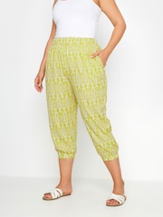Yours Curve Natural Textured Cropped Harem Trousers - Image 1 of 5