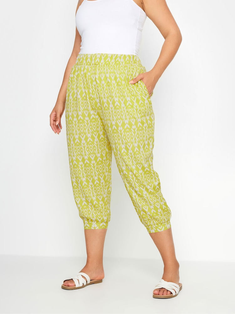 Yours Curve Natural Textured Cropped Harem Trousers - Image 1 of 5