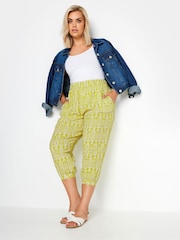 Yours Curve Natural Textured Cropped Harem Trousers - Image 2 of 5