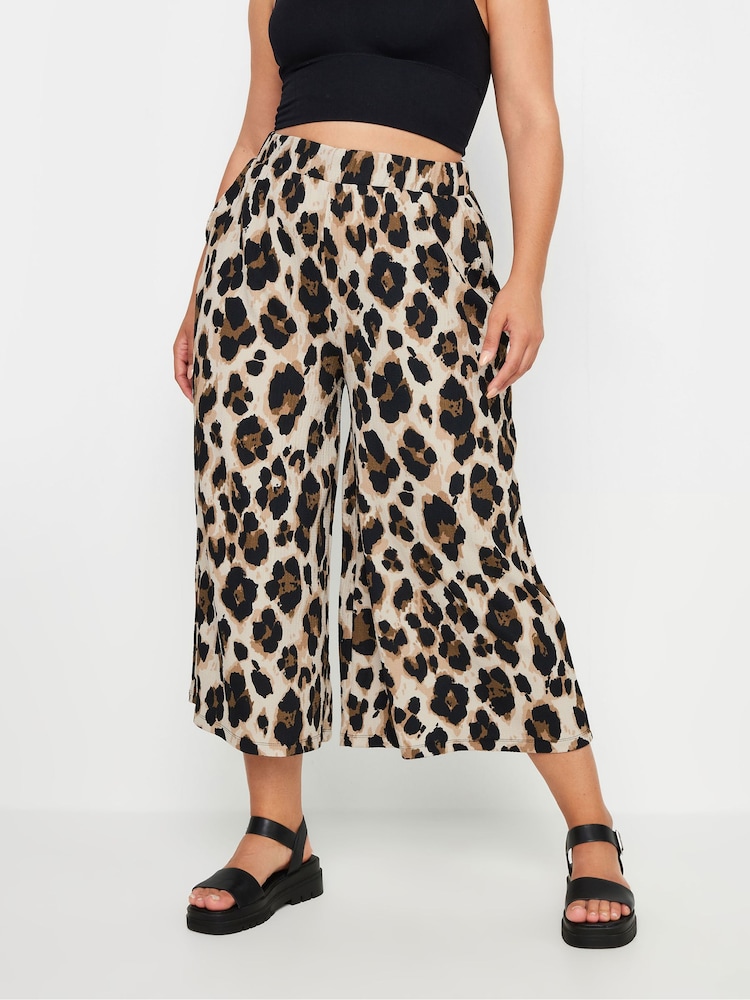 Yours Curve Brown Textured Leopard Print Midaxi Culottes - Image 2 of 5