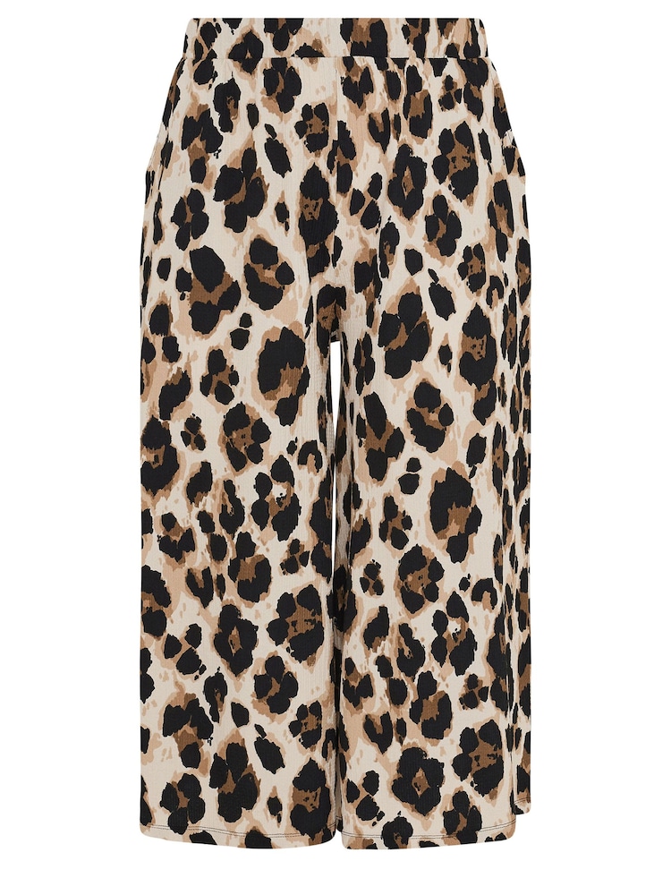 Yours Curve Brown Textured Leopard Print Midaxi Culottes - Image 5 of 5