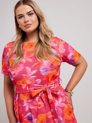 Yours Curve Pink Floral Skater Dress - Image 2 of 5